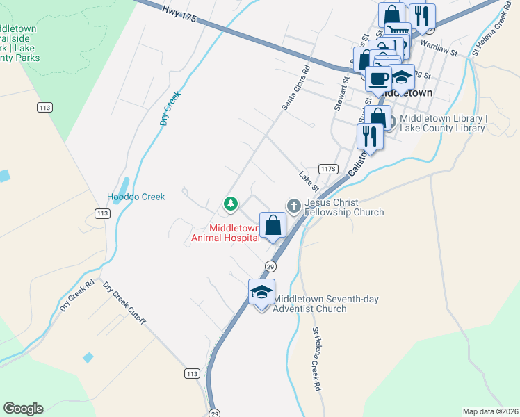 map of restaurants, bars, coffee shops, grocery stores, and more near 21425 Valley Oak Drive in Middletown