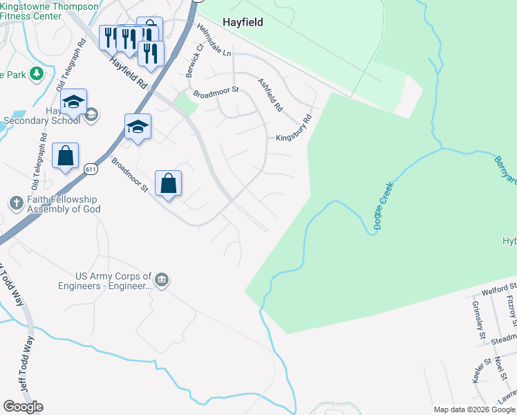 map of restaurants, bars, coffee shops, grocery stores, and more near 5609 Marble Arch Way in Alexandria