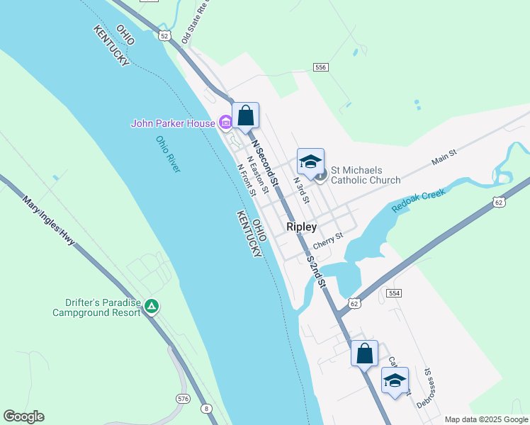 map of restaurants, bars, coffee shops, grocery stores, and more near 7 Market Street in Ripley