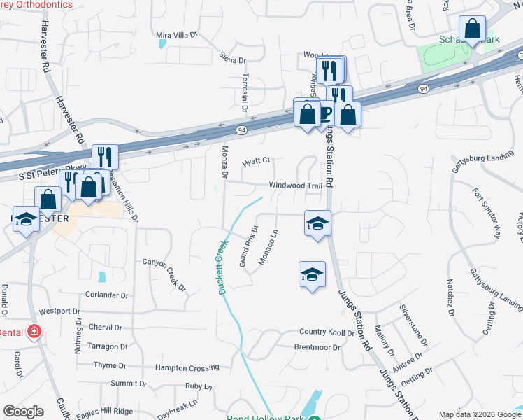 map of restaurants, bars, coffee shops, grocery stores, and more near 3111 Imperial Drive in St. Peters