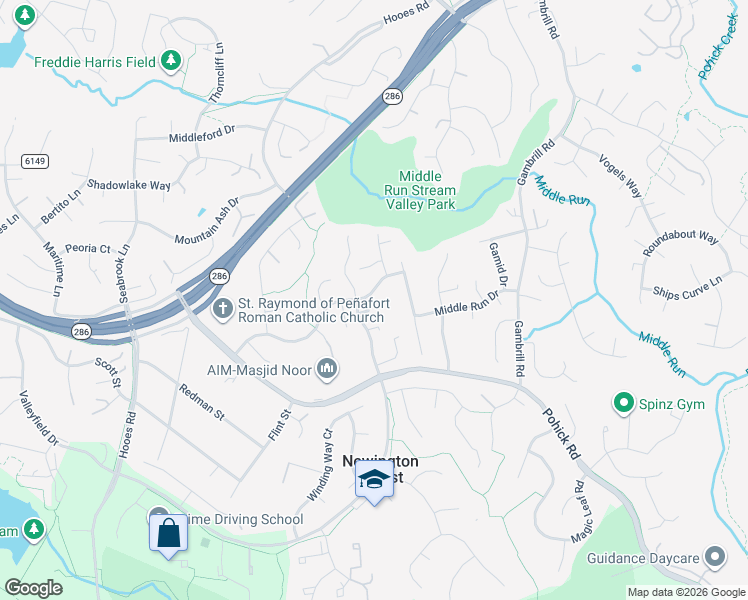 map of restaurants, bars, coffee shops, grocery stores, and more near 8569 Groveland Drive in Springfield