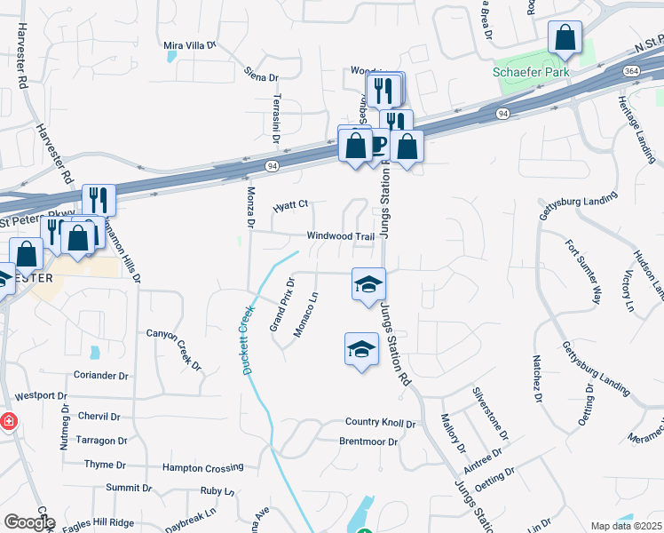 map of restaurants, bars, coffee shops, grocery stores, and more near 3025 Imperial Drive in St. Peters
