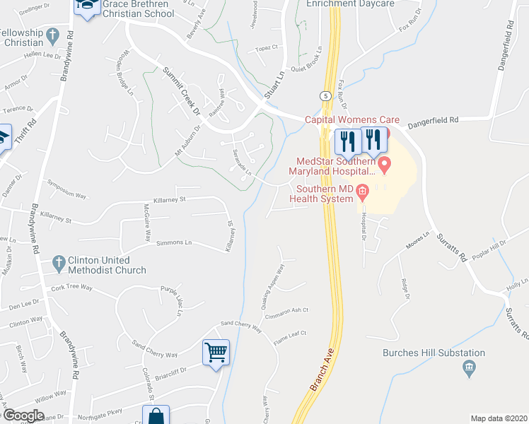 map of restaurants, bars, coffee shops, grocery stores, and more near 7508 Serenade Circle in Clinton