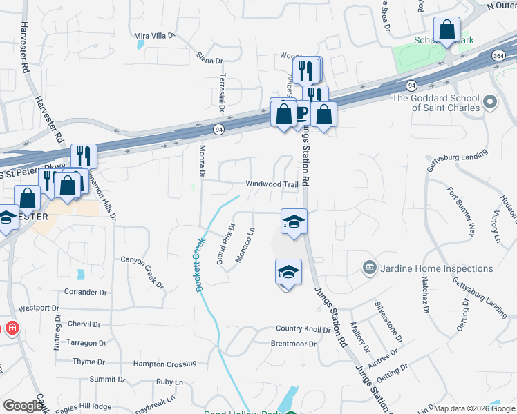 map of restaurants, bars, coffee shops, grocery stores, and more near 3025 Imperial Drive in St. Peters