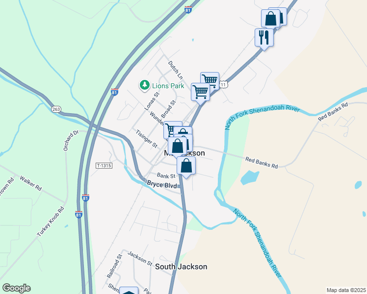 map of restaurants, bars, coffee shops, grocery stores, and more near in Mount Jackson
