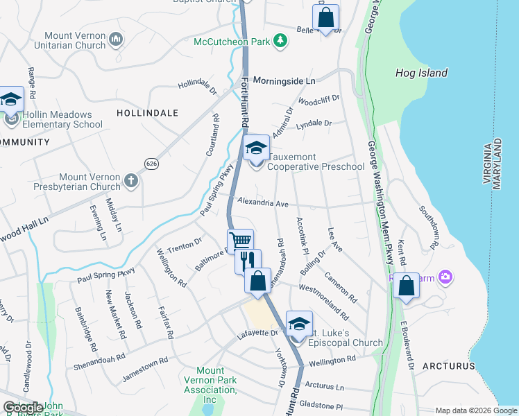 map of restaurants, bars, coffee shops, grocery stores, and more near 1311 Alexandria Avenue in Alexandria