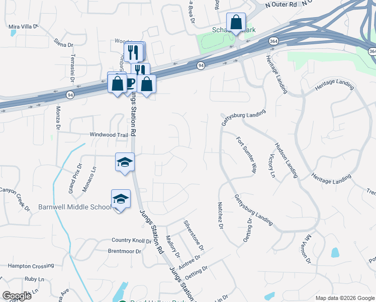 map of restaurants, bars, coffee shops, grocery stores, and more near 2943 Imperial Drive in St. Peters