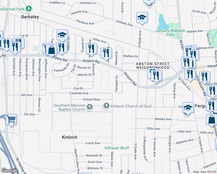 map of restaurants, bars, coffee shops, grocery stores, and more near 6101 Wulff Drive in St. Louis