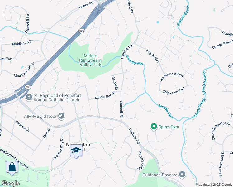 map of restaurants, bars, coffee shops, grocery stores, and more near 8479 Middle Run Drive in Springfield