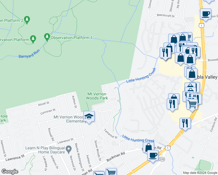 map of restaurants, bars, coffee shops, grocery stores, and more near 7911 Casa Grande Place in Alexandria