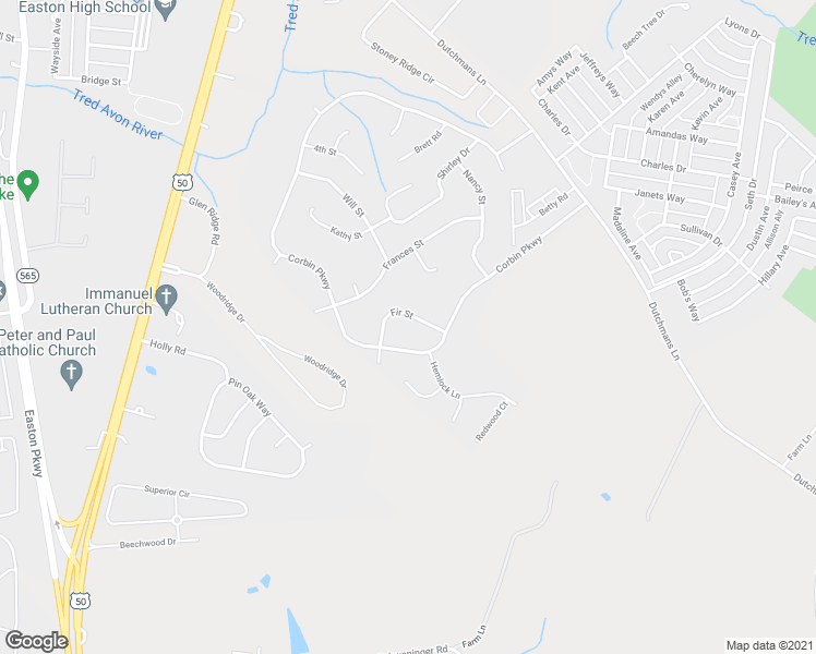 map of restaurants, bars, coffee shops, grocery stores, and more near 7213 Fir Street in Easton
