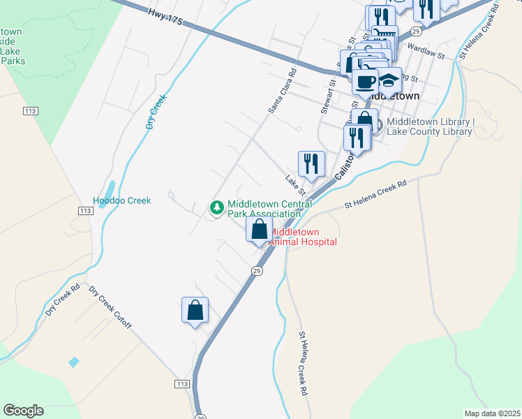 map of restaurants, bars, coffee shops, grocery stores, and more near 21440 Valley Oak Drive in Middletown