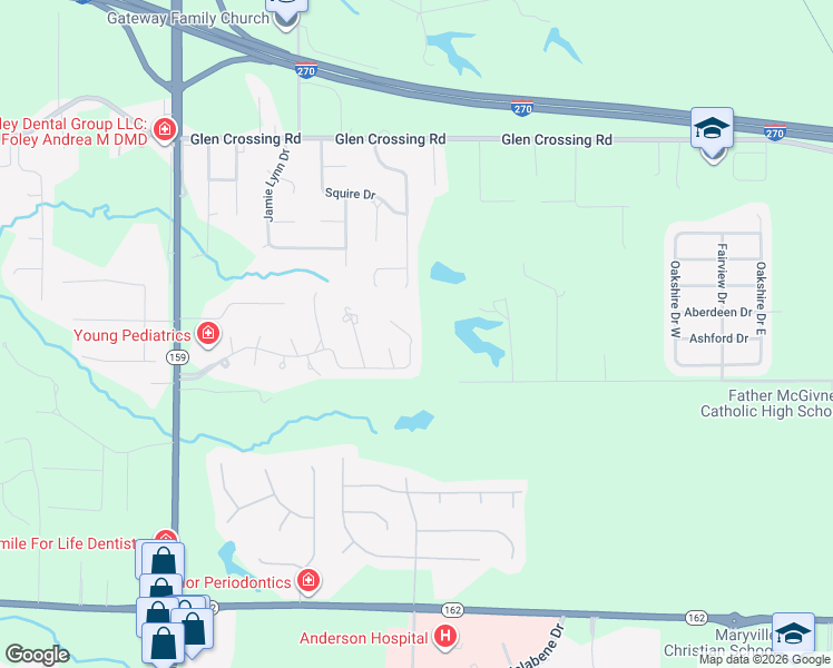 map of restaurants, bars, coffee shops, grocery stores, and more near 2 Oxford Lane in Glen Carbon