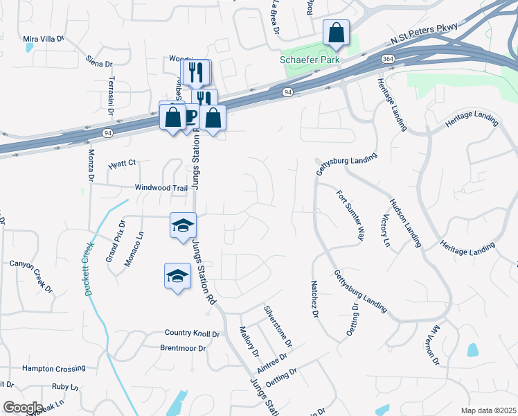 map of restaurants, bars, coffee shops, grocery stores, and more near 2962 Imperial Drive in St. Peters