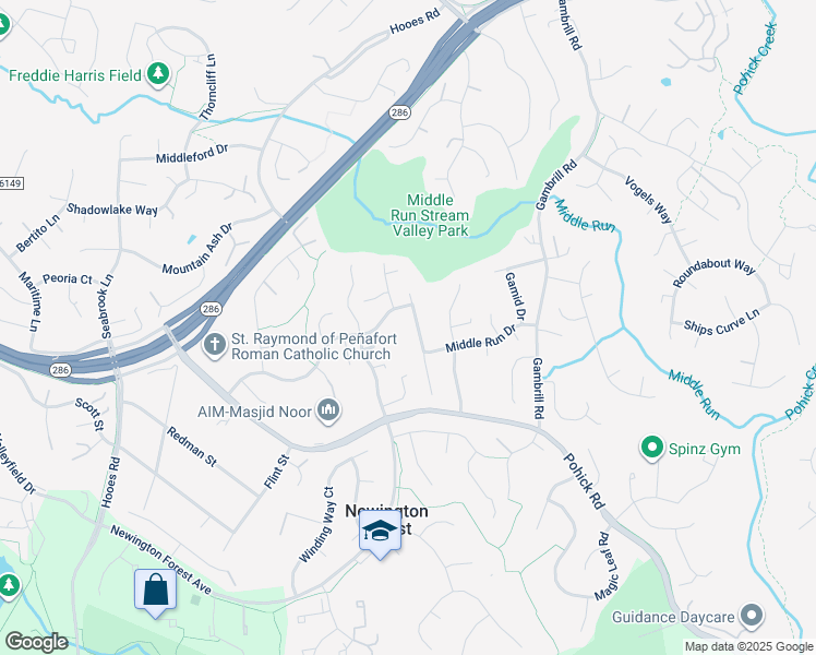 map of restaurants, bars, coffee shops, grocery stores, and more near 7710 Tower Woods Drive in Springfield