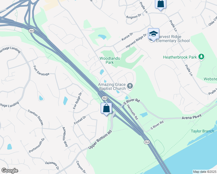map of restaurants, bars, coffee shops, grocery stores, and more near 104 Scenic Cove Lane in Saint Charles
