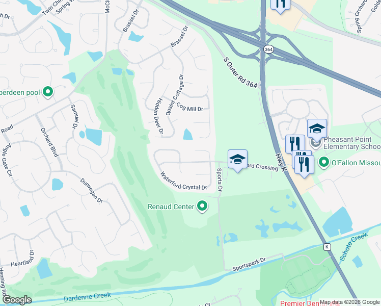 map of restaurants, bars, coffee shops, grocery stores, and more near 20 Jay Dee Court in O'Fallon
