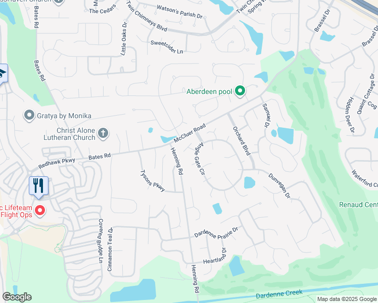 map of restaurants, bars, coffee shops, grocery stores, and more near 106 Winter Rye Drive in O'Fallon