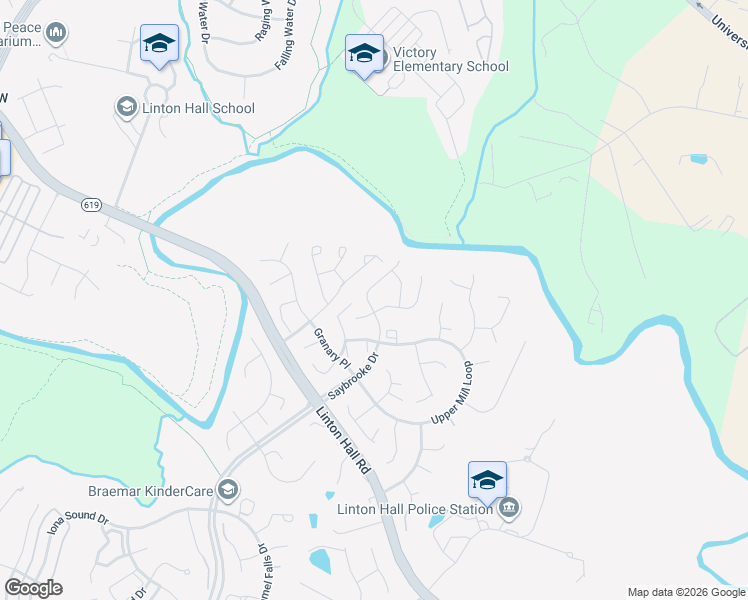 map of restaurants, bars, coffee shops, grocery stores, and more near 9677 Saybrooke Drive in Bristow