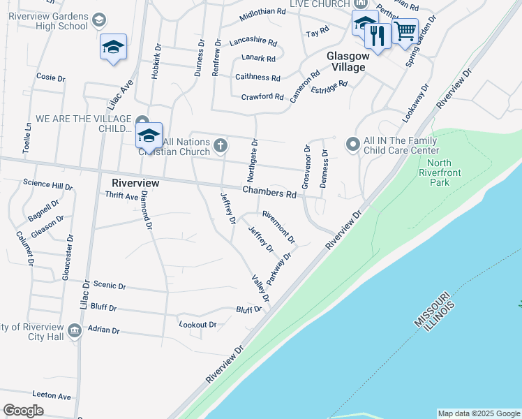 map of restaurants, bars, coffee shops, grocery stores, and more near 9916 Northgate Drive in St. Louis