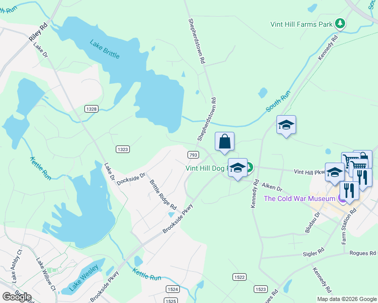 map of restaurants, bars, coffee shops, grocery stores, and more near 7070 Shepherdstown Rd in Warrenton