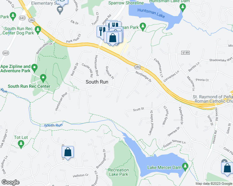 map of restaurants, bars, coffee shops, grocery stores, and more near 9242 Northedge Drive in Springfield
