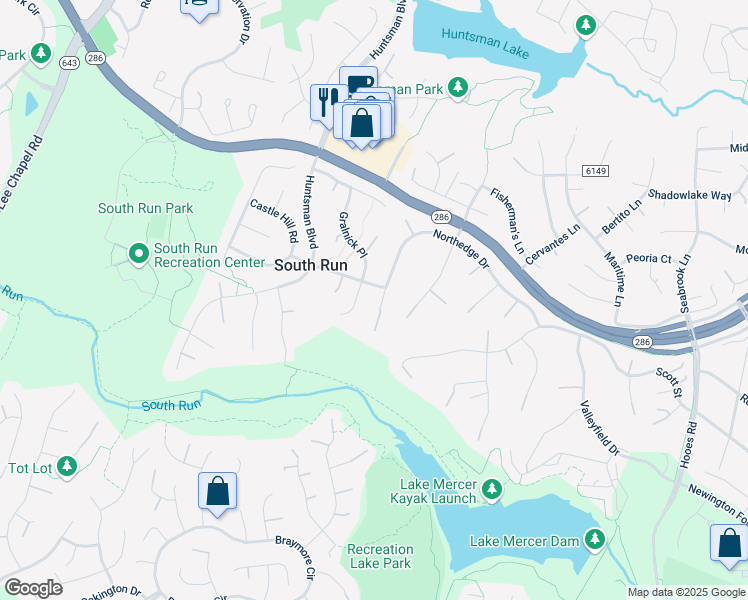 map of restaurants, bars, coffee shops, grocery stores, and more near 9242 Northedge Drive in Springfield