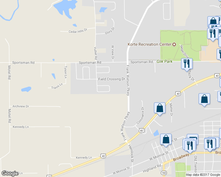 map of restaurants, bars, coffee shops, grocery stores, and more near 75 Crimson Court in Highland