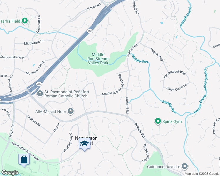 map of restaurants, bars, coffee shops, grocery stores, and more near 7793 Newington Woods Drive in Springfield