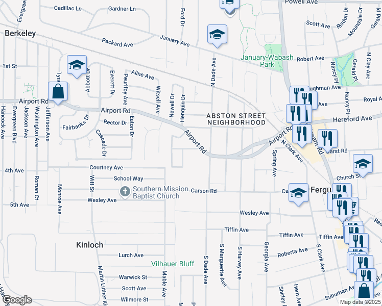 map of restaurants, bars, coffee shops, grocery stores, and more near 826 Margo Avenue in Ferguson