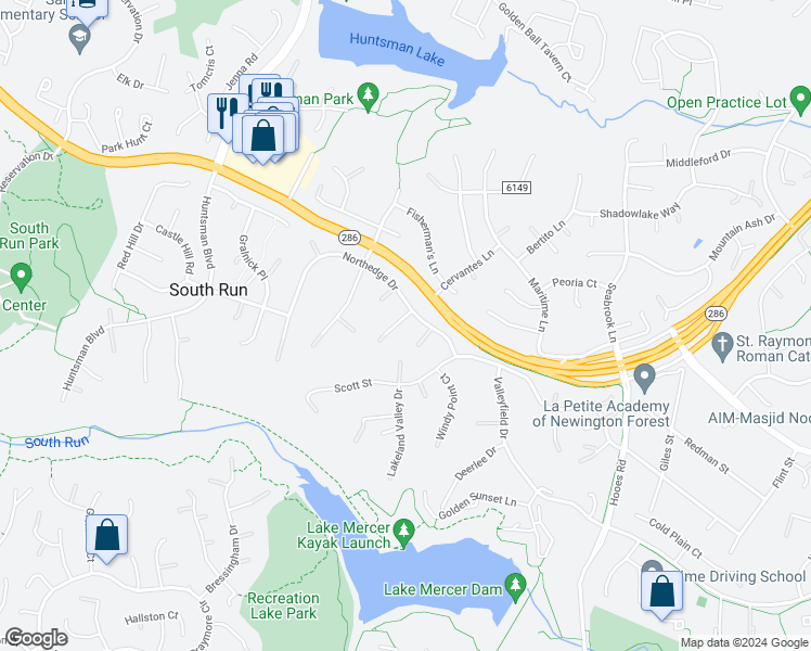 map of restaurants, bars, coffee shops, grocery stores, and more near 7753 Northedge Court in Springfield