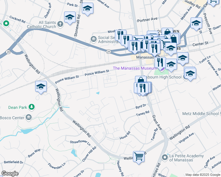 map of restaurants, bars, coffee shops, grocery stores, and more near 9466 Scarlet Oak Drive in Manassas