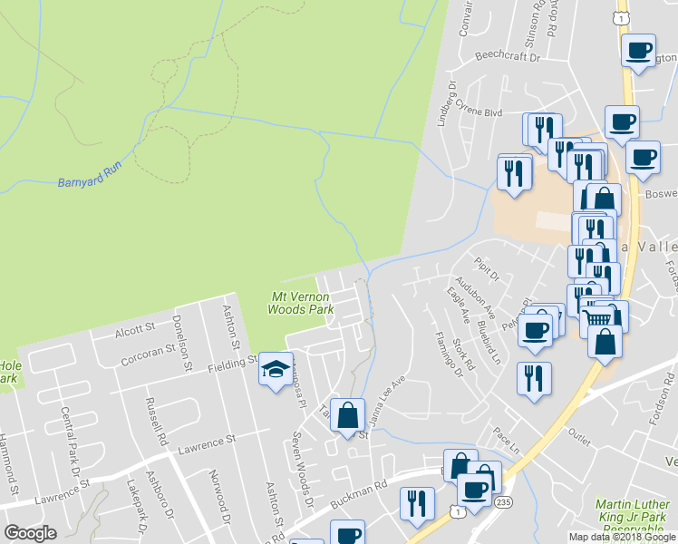 map of restaurants, bars, coffee shops, grocery stores, and more near 7930 Casa Grande Place in Alexandria