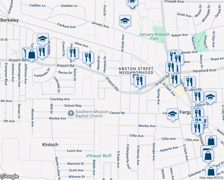 map of restaurants, bars, coffee shops, grocery stores, and more near 826 Margo Avenue in Ferguson