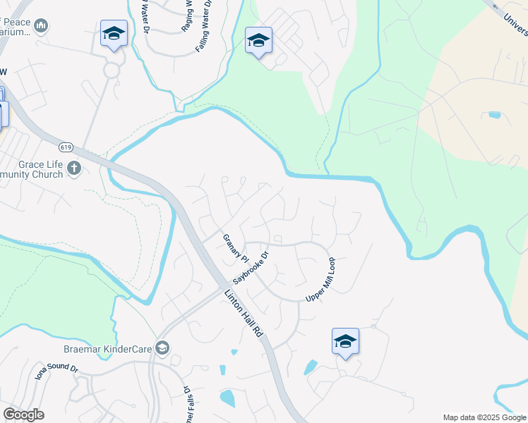 map of restaurants, bars, coffee shops, grocery stores, and more near 9665 Saybrooke Drive in Bristow