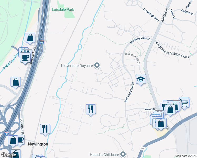 map of restaurants, bars, coffee shops, grocery stores, and more near 7715 Martin Allen Court in Alexandria