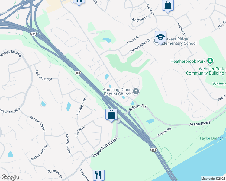 map of restaurants, bars, coffee shops, grocery stores, and more near 149 Katy Trail Lane in Saint Charles
