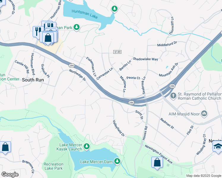 map of restaurants, bars, coffee shops, grocery stores, and more near 9013 Maritime Court in Springfield