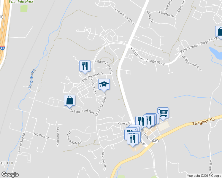 map of restaurants, bars, coffee shops, grocery stores, and more near 7721 Cashland Court in Alexandria