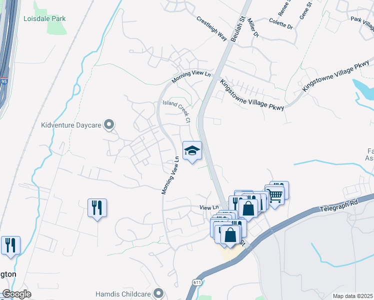 map of restaurants, bars, coffee shops, grocery stores, and more near 7721 Cashland Court in Alexandria