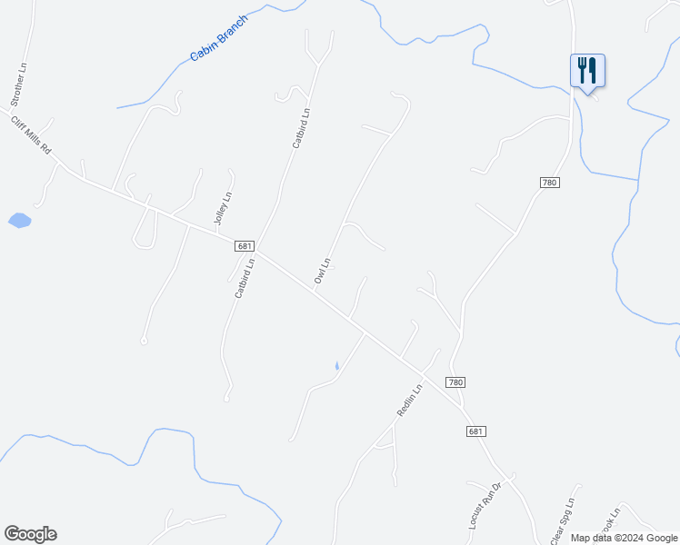 map of restaurants, bars, coffee shops, grocery stores, and more near 10418 Cliff Mills Road in Marshall