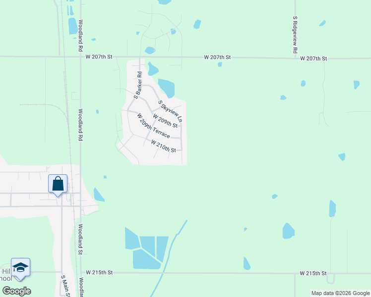 map of restaurants, bars, coffee shops, grocery stores, and more near 21025 South Skyview Lane in Spring Hill