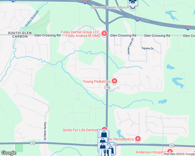 map of restaurants, bars, coffee shops, grocery stores, and more near 82 Brenda Street in Glen Carbon