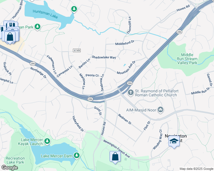 map of restaurants, bars, coffee shops, grocery stores, and more near 7631 Seabrook Ln in Springfield
