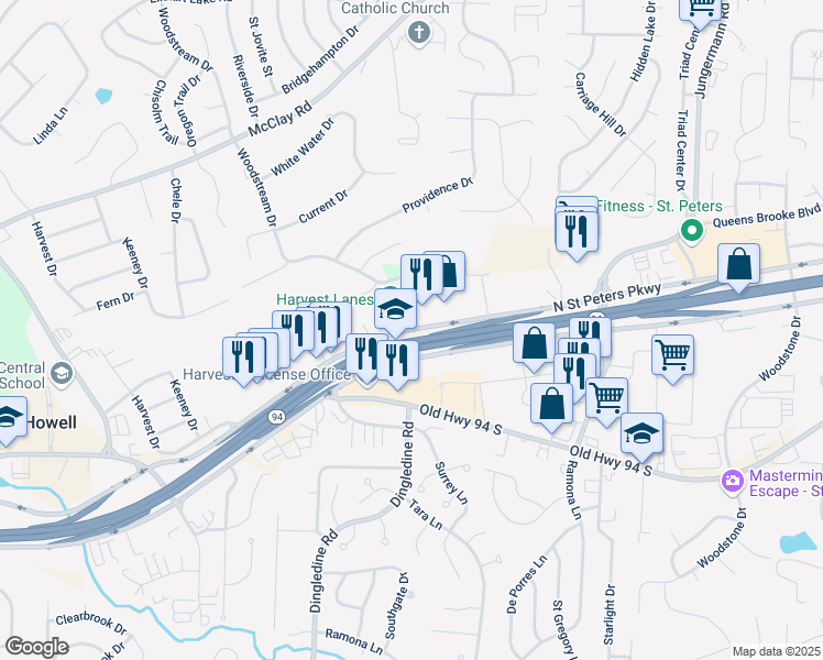 map of restaurants, bars, coffee shops, grocery stores, and more near 0 North Saint Peters Parkway in Saint Peters