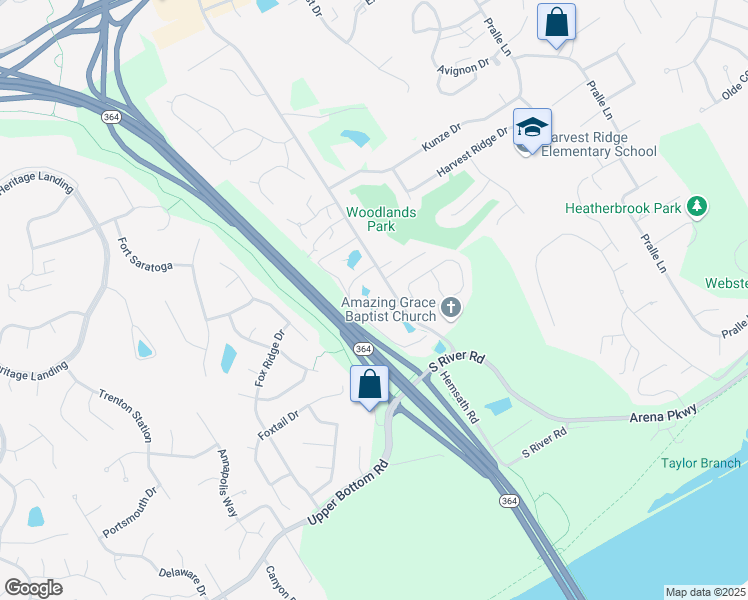 map of restaurants, bars, coffee shops, grocery stores, and more near 104 Scenic Cove Lane in Saint Charles