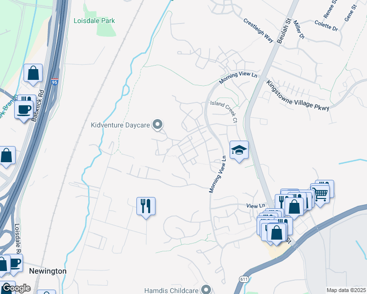 map of restaurants, bars, coffee shops, grocery stores, and more near 6635 Creek Point Way in Alexandria