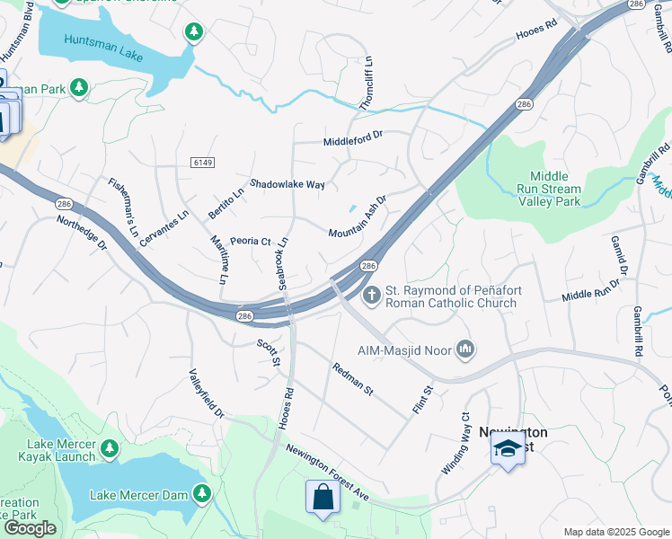 map of restaurants, bars, coffee shops, grocery stores, and more near 7723 White Willow Court in Springfield