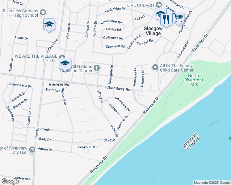 map of restaurants, bars, coffee shops, grocery stores, and more near 9916 Northgate Drive in St. Louis