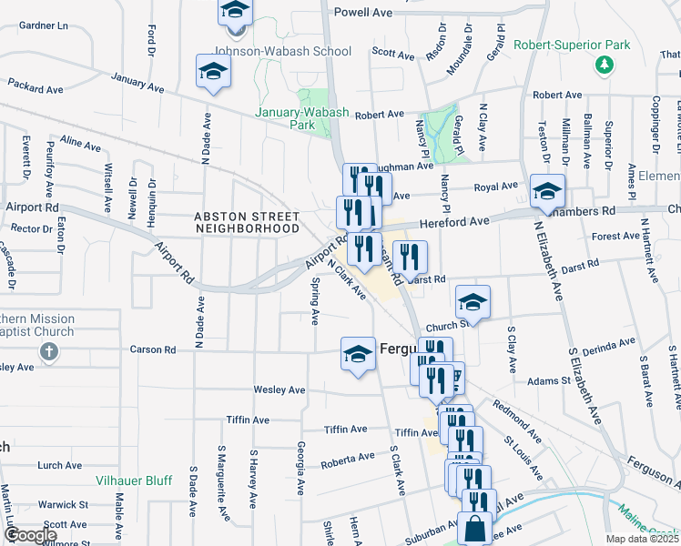 map of restaurants, bars, coffee shops, grocery stores, and more near 190 Spring Avenue in Saint Louis